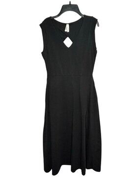 Pact Women's Black Midi Fit & Flare Cutout Back Stretchy Dress Size Medium